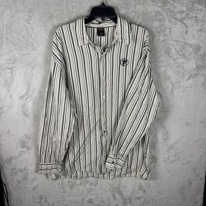 FUBU Shirt Mens 2XL Black White Striped Button Up Long Sleeve Cotton Embroidered